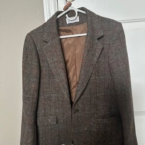 Women's Brown Tweed Blazer - Tailored Single-Breasted Jacket